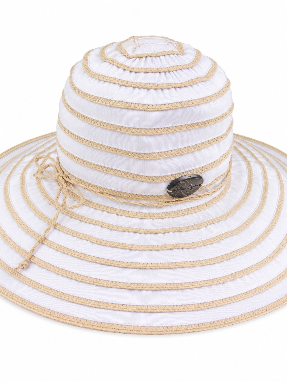 Panama Jack White & Natural Striped Wide-Brim Sun Hat